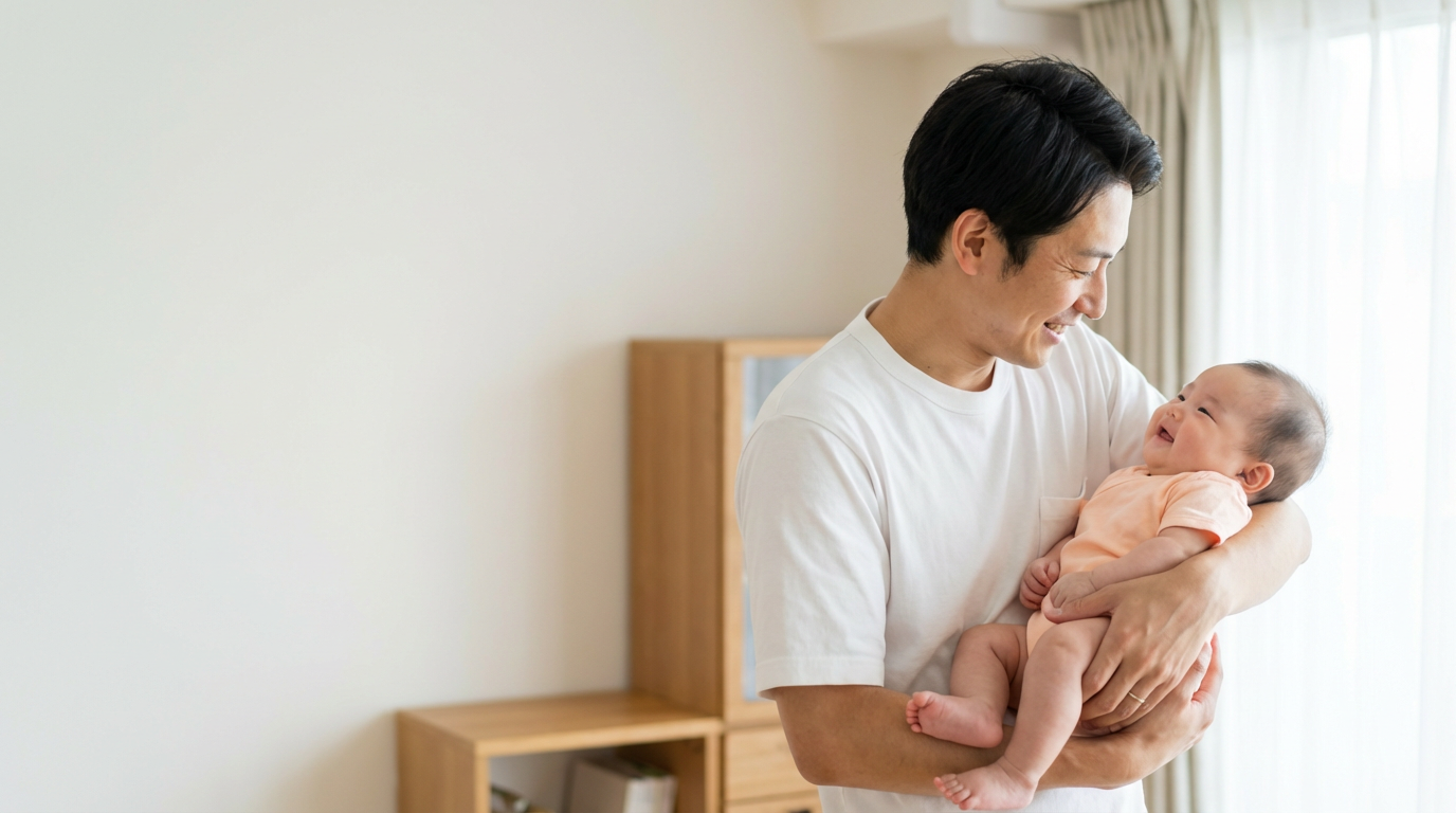 娘を抱っこしている父親の写真